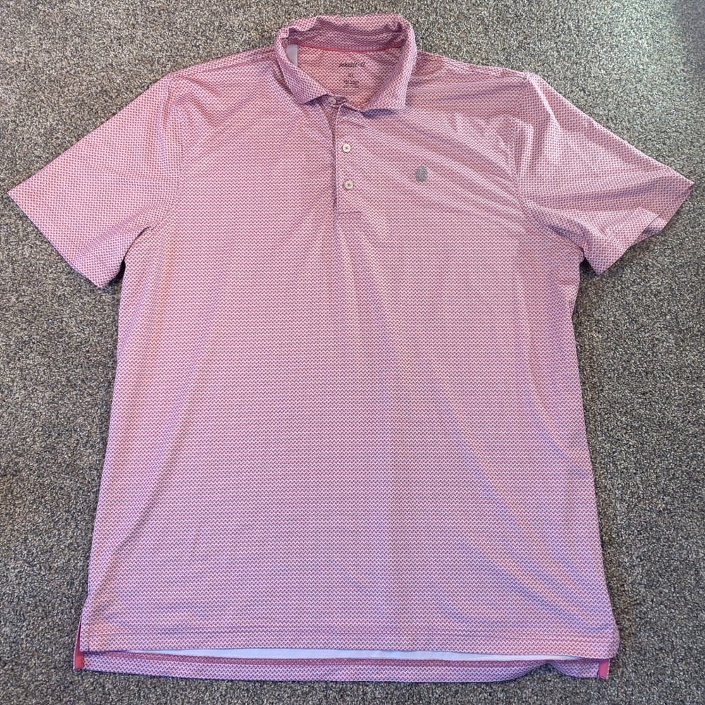 Johnnie-O Mens XL Pink Geometric Performance Golf Polo Shirt Short Sleeve Logo